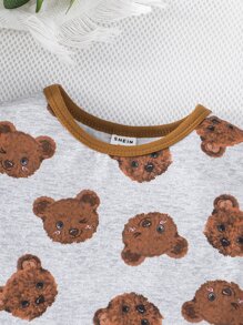 男嬰小熊印花滾邊T恤和運動褲 - 灰色 - 查看 3