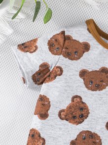 男嬰小熊印花滾邊T恤和運動褲 - 灰色 - 查看 4