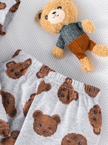 男嬰小熊印花滾邊T恤和運動褲 - 灰色 - 查看 6