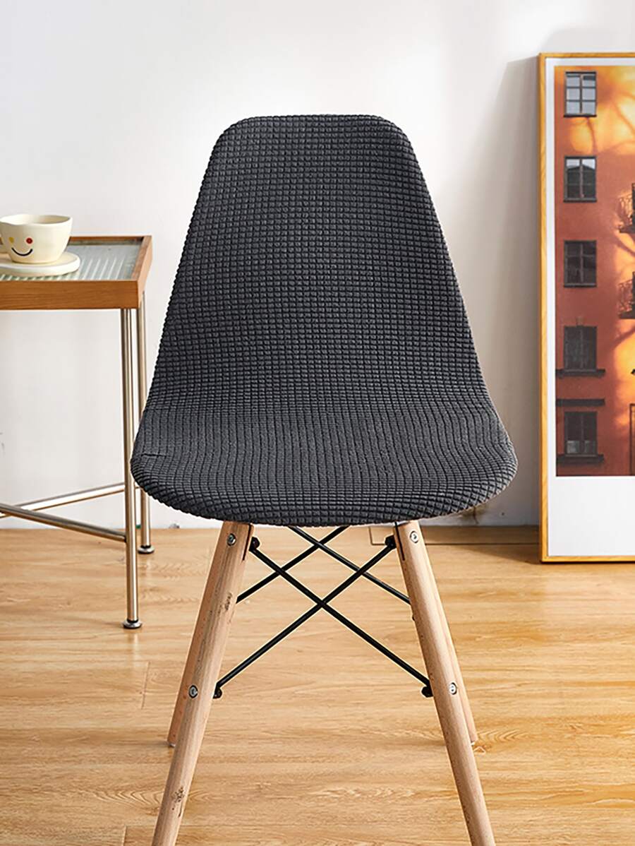 1 pieza Funda para silla curva de terciopelo de maíz elástica, unicolor minimalista, desmontable y lavable para todas las estaciones - Gris Oscuro - Ver 1