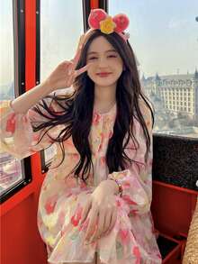 Vestido smock floral bajo con fruncido - Multicolor - Ver 5