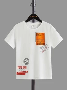 SHEIN Tween Boy Casual Printed Pattern Round Neck Short Sleeve T-Shirt And Printed Shorts 2 Piece Set