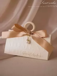 5入組/套紙質禮品盒帶人造珍珠字母圖形蝴蝶結裝飾派對禮品婚禮派對禮品盒 - 香檳色 - 查看 3