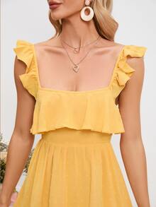 Double Crazy Swiss Dot Ruffle Trim Cami Dress - Yellow - View 6