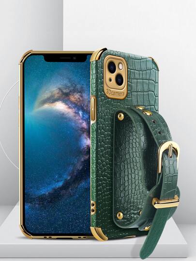 Crocodile Pattern Phone Case With Wristband Holder