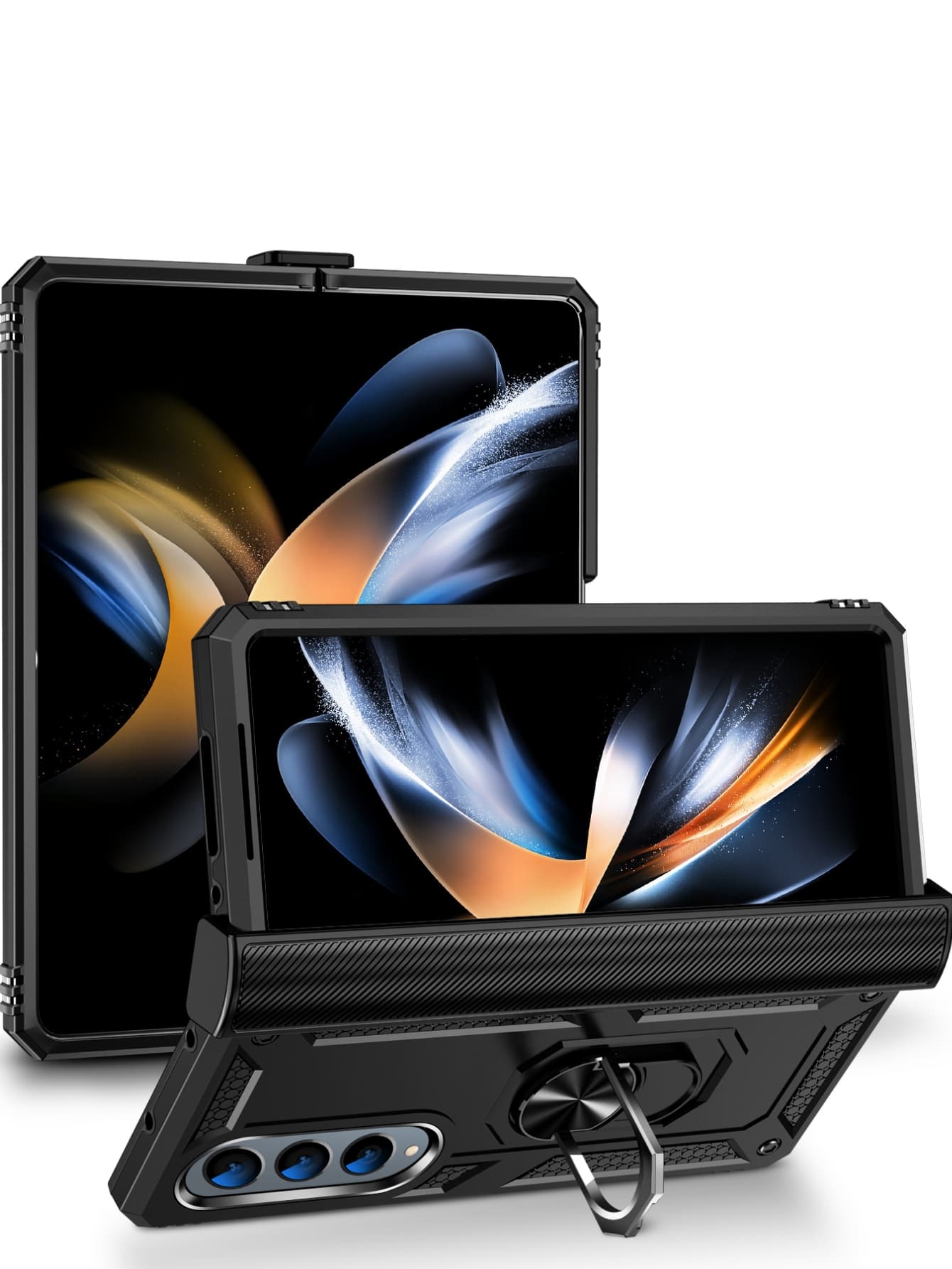 可折疊手機殼帶磁性圓環支架 - 黑色 - 查看 1