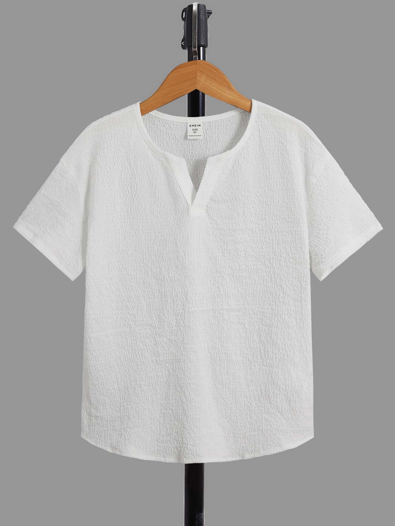 SHEIN Boys Solid Notched Neck Shirt - White - View 1