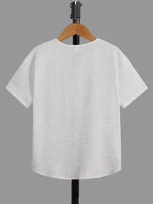 SHEIN Boys Solid Notched Neck Shirt - White - View 2