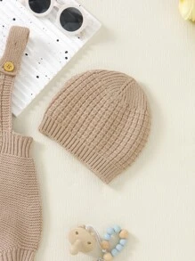 Baby Button Detail Knit Bodysuit & Hat - Khaki - View 3