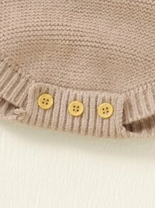 Baby Button Detail Knit Bodysuit & Hat - Khaki - View 4