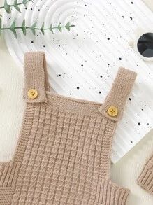 Baby Button Detail Knit Bodysuit & Hat - Khaki - View 6