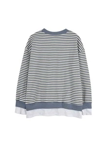 Pullover amplio de rayas 2 en 1 de hombros caídos - Azul y blanco - Ver 2