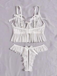 Pure Desire Áo Lót Gọi cảm Kích Thước Lớn Nơ Bướm Xù màu trơn - trắng - Xem 2