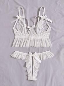 Pure Desire Áo Lót Gọi cảm Kích Thước Lớn Nơ Bướm Xù màu trơn - trắng - Xem 3