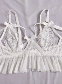 Pure Desire Áo Lót Gọi cảm Kích Thước Lớn Nơ Bướm Xù màu trơn - trắng - Xem 4