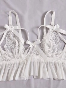 Pure Desire Áo Lót Gọi cảm Kích Thước Lớn Nơ Bướm Xù màu trơn - trắng - Xem 5