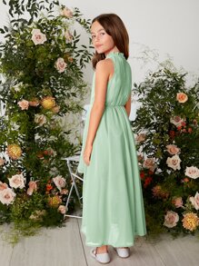 SHEIN Vestido Con Superposición De Gasa Estilo Halter, Con Dobladillo Alto Bajo Y Color Sólido Para Adolescentes - verde menta - Ver 2