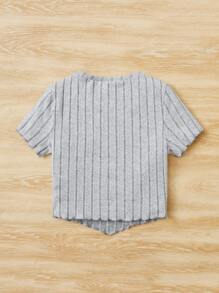 SHEIN 青少年女孩木耳邊頭巾下擺 T恤 - 淺灰色 - 查看 2