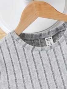 SHEIN 青少年女孩木耳邊頭巾下擺 T恤 - 淺灰色 - 查看 3