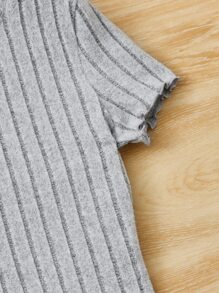 SHEIN 青少年女孩木耳邊頭巾下擺 T恤 - 淺灰色 - 查看 4