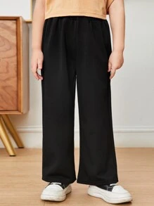 SHEIN Toddler Girls Solid Joggers - Black - View 1