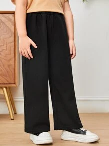 SHEIN Toddler Girls Solid Joggers - Black - View 3