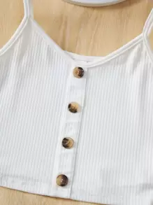 SHEIN Teen Girls Button Front Cami Top & Paperbag Waist Belted Shorts Holiday Outfits - Mint Green - View 3