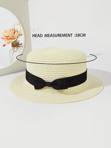 Bow Decor Straw Hat - Beige - View 4