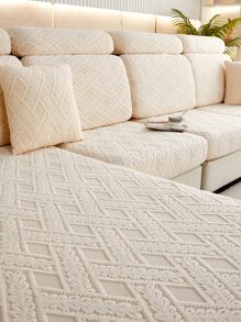 1入組幾何提花沙發座墊套現代滌綸彈力沙發靠墊套適合家用 - 米色 - 查看 1