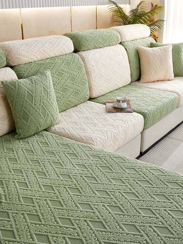 1入組幾何提花沙發座墊套現代滌綸彈力沙發靠墊套適合家用 - 米色 - 查看 6