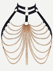 vinculado con aro con diseño de cadena Sujetador arnés Accesorios - Negro - Ver 1