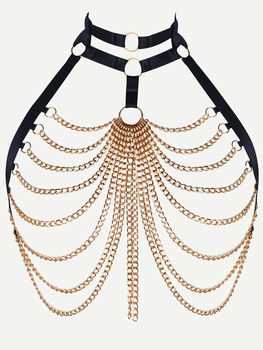 vinculado con aro con diseño de cadena Sujetador arnés Accesorios - Negro - Ver 1