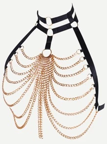 vinculado con aro con diseño de cadena Sujetador arnés Accesorios - Negro - Ver 4