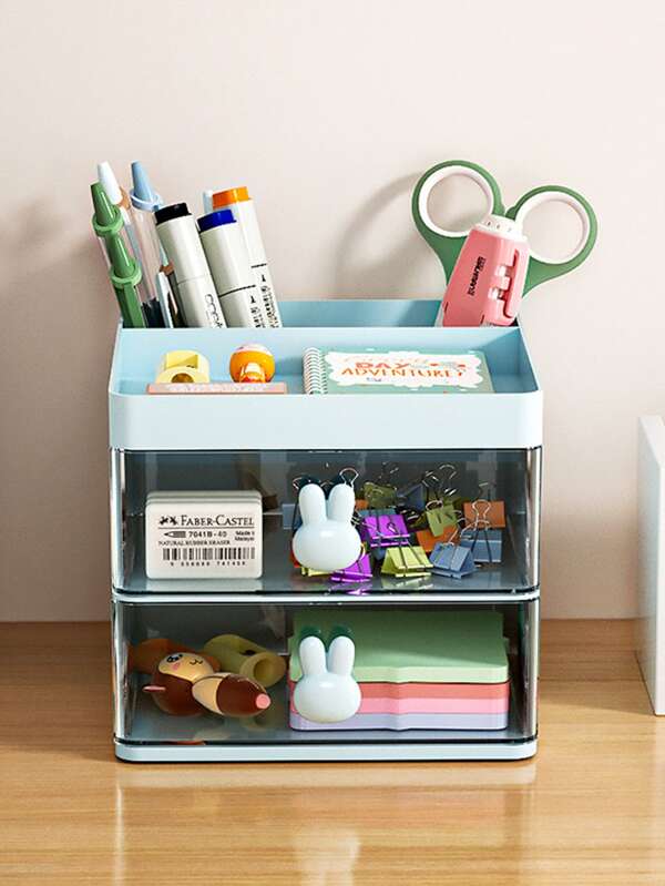 1pc 2 Layer Stationery Storage Box SHEIN USA