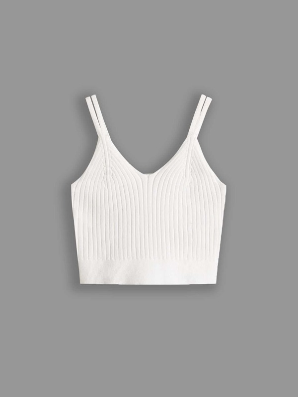 SHEIN Tween Girl Solid Ribbed Knit Top Summer Knitwear Girls' Knitted Tank Top Kids' White All-Match Knitted Vest