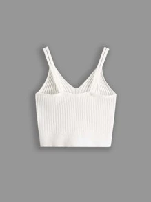 SHEIN 青少年女孩實色肋織上衣 - 白色 - 查看 2