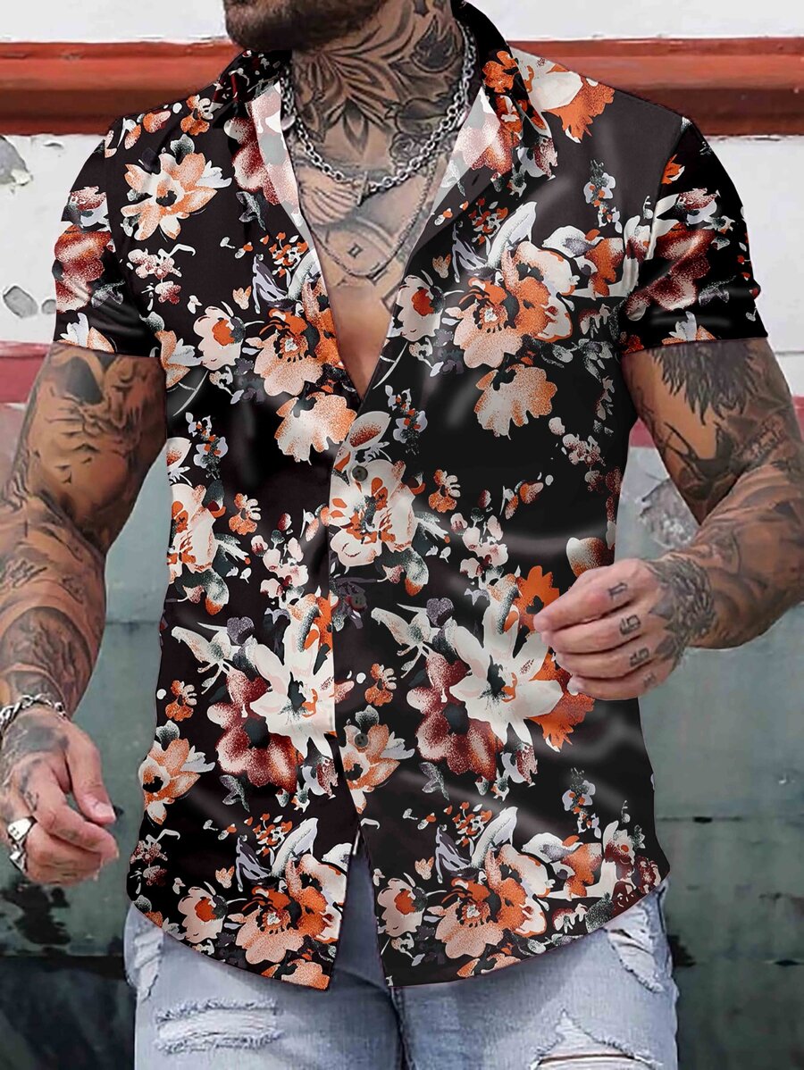 Manfinity RSRT Áo sơ mi Nam Nút phía trước Hoa Tất cả trên in Boho - Nhiều màu - Xem 1
