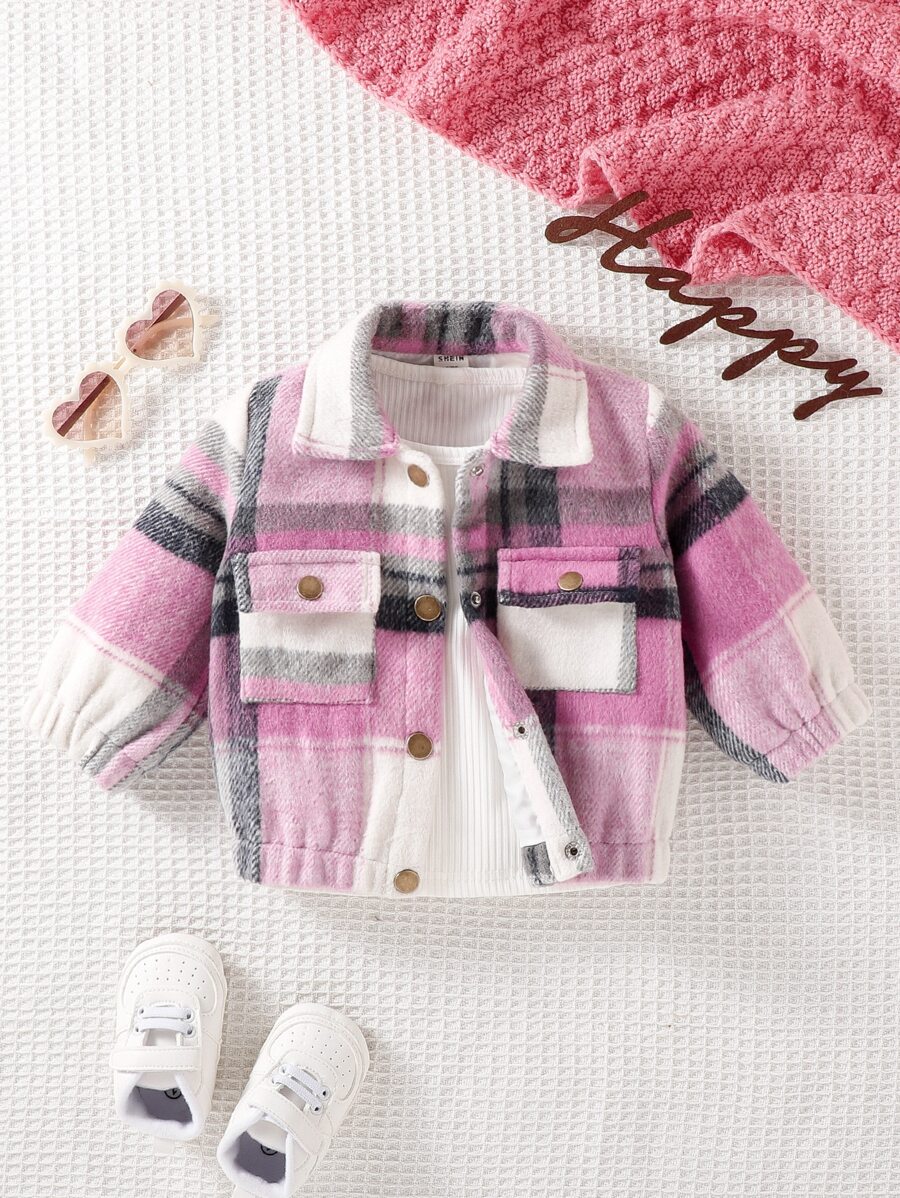 Baby Plaid Print Flap Pocket Jacket Without Tee - Multicolor - View 1