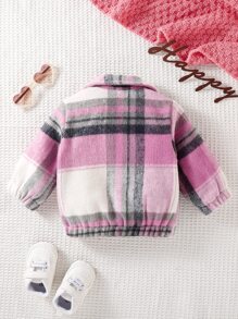Baby Plaid Print Flap Pocket Jacket Without Tee - Multicolor - View 2