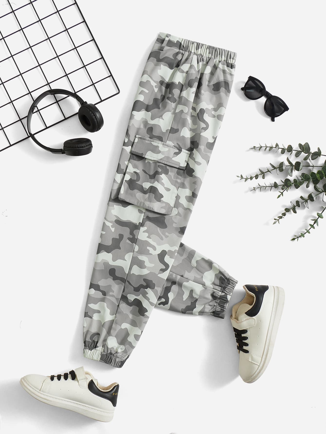 SHEIN 男孩迷彩印花工裝褲