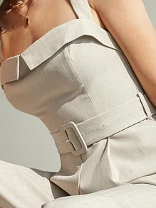 BizChic 女士纯色宽松休闲系带连体裤，优雅百搭，适合商务、休闲、办公、教师、海滩及度假等场合。