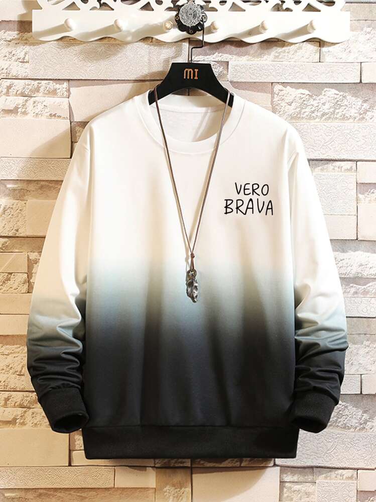 Manfinity Homme Sudadera con estampado de letra de ombré - Multicolor - Añade 1