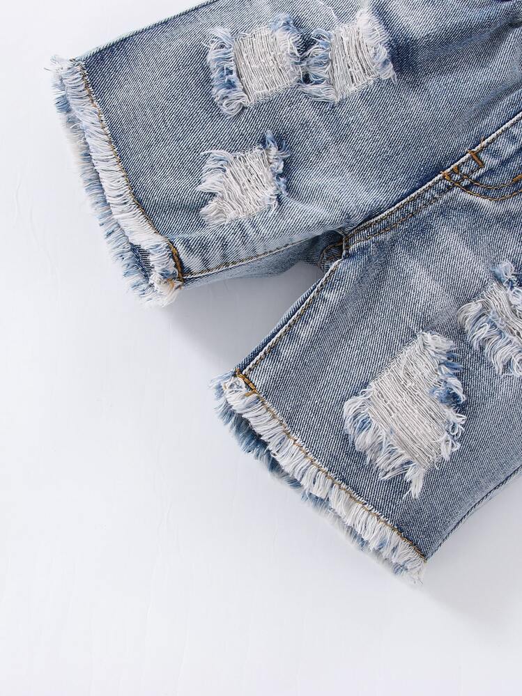 SHEIN Shorts vaqueros para bebé niño con bordes deshilachados y rotos - Lavado ligero - Añade 5