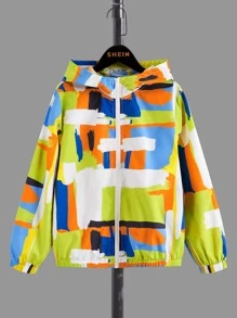 SHEIN Boys Geo Print Zip Up Hooded Jacket - Multicolor - View 2