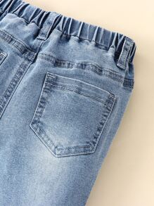 SHEIN 嬰兒破洞毛邊牛仔喇叭褲 - 淺色水洗藍 - 查看 4