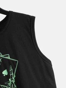 SHEIN Boys Reflective Skeleton Hand & Playing Card Print Tank Top - Black - View 4