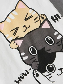 SHEIN 男孩卡通圖案T恤和字母圖案短褲