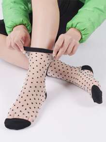 5pairs Clear Striped & Plaid Mesh Socks - Clear - View 2