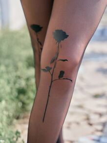 ROMWE Grunge Punk Floral Pattern Tights - Black - View 3