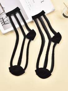 5pairs Clear Striped & Plaid Mesh Socks - Clear - View 5